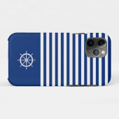 Coques Case-Mate iPhone Bandes Nautiques+Navires Roue Bleu+Blanc (Dos (Horizontal))