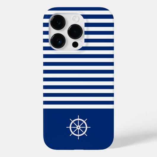Coques Case-Mate iPhone Bandes Nautiques+Navires Roue Bleu+Blanc (Verso)