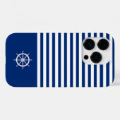 Coques Case-Mate iPhone Bandes Nautiques+Navires Roue Bleu+Blanc (Verso (horizontal))