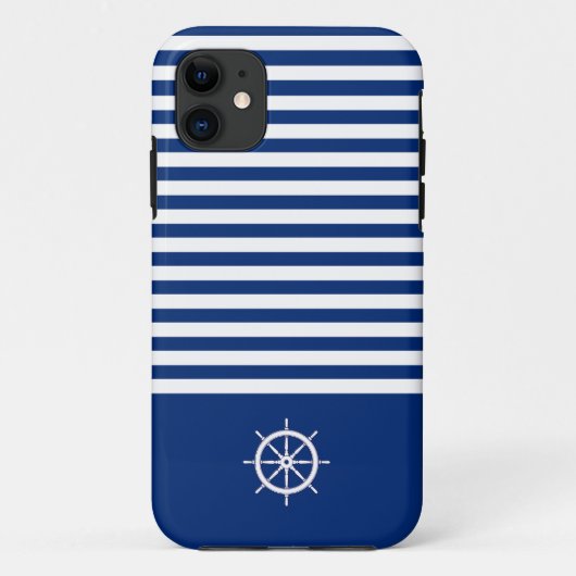 Coques Case-Mate iPhone Bandes Nautiques+Navires Roue Bleu+Blanc (Dos)