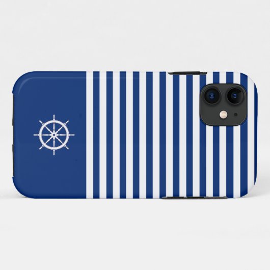 Coques Case-Mate iPhone Bandes Nautiques+Navires Roue Bleu+Blanc (Dos (Horizontal))