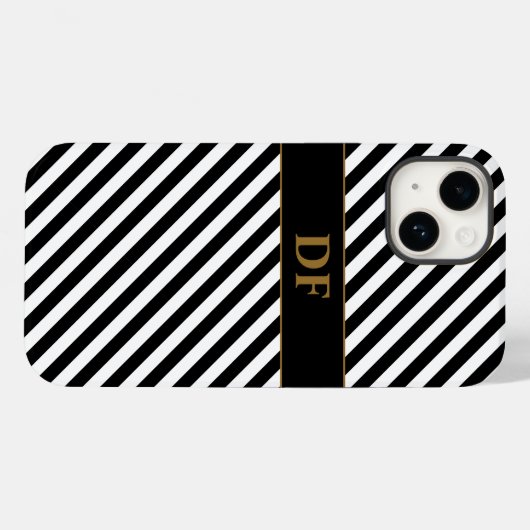 Coques Case-Mate iPhone Bandes noires/blanches monogrammes (Verso (horizontal))