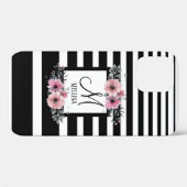 Coques Case-Mate iPhone Bandes noires et blanches Monogramme floral rose (Verso (horizontal))
