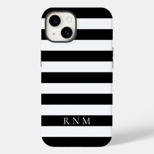 Coque Pour iPhone 14 Bandes noires profondes Nom ou monogramme iPhone 1