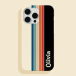 Coque Pour iPhone 14 Bandes rétro de nom personnalisées<br><div class="desc">Créez votre propre coque iphone de nom personnalisé avec un design motif rétro stripes.</div>