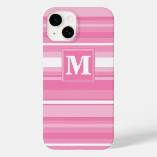 Coque Pour iPhone 14 Bandes rose monogramme