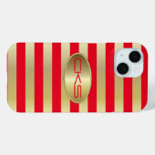 Coques Case-Mate iPhone Bandes rouge et or | Monogramme (Verso (horizontal))
