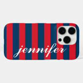 Coques Case-Mate iPhone Bandes rouges et marines Nom du monogramme de scri (Verso (horizontal))