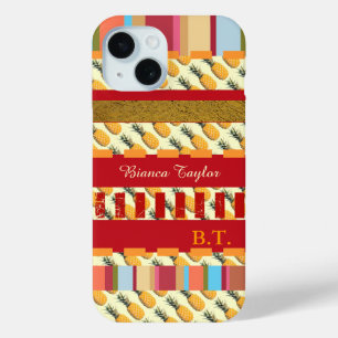 Coque Pour iPhone 15 bandes stylisées et personnalisées avec ananas