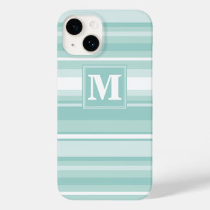 Coque Pour iPhone 14 Bandes vertes de menthe monogramme