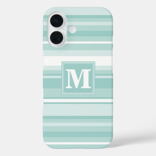 Coques Case-Mate iPhone Bandes vertes de menthe monogramme (Verso)