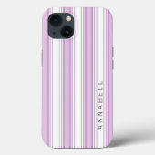 Coques Case-Mate iPhone Bandes verticales violettes et blanches nom person (Verso)