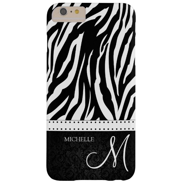 Coques Case-Mate iPhone Bandes Zèbres noires et blanches avec monogramme (Dos)
