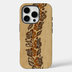 Coques iPhone 16 Pro Banyans Hibiscus hawaïen Faux Wood Surboard