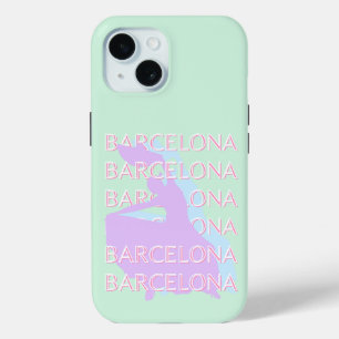Coque Pour iPhone 15 Barcelone Art Voyage, Espagne Art, Pastel, Vert