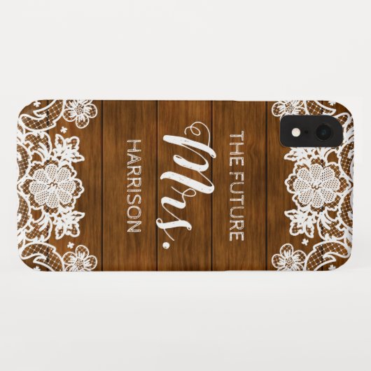 Coques Case-Mate iPhone Barn Wood Lace Future Mme Rustic Fiançailles (Dos (Horizontal))
