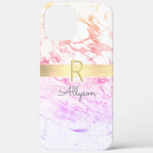 Case-Mate iPhone Case Barre de marbre arc-en-ciel et or, nom gris DIY et