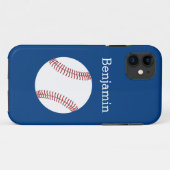 Coques Case-Mate iPhone Base-ball avec le nom fait sur commande - bleu (Dos (Horizontal))