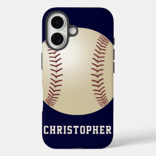 Coques iPhone 16 Baseball, Bleu, Nom,