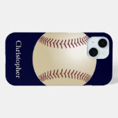 Coques Case-Mate iPhone Baseball, Bleu, Nom (Verso (horizontal))
