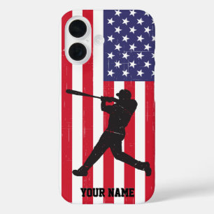 Coques iPhone 16 Baseball Drapeau vintage Américain tendance Person