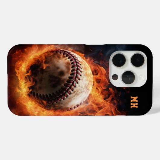 Coques Case-Mate iPhone Baseball Monogramme sur mesure en feu (Verso (horizontal))