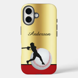Coques iPhone 16 Baseball personnalisé avec nom Élégant