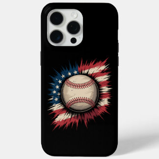 Coque iPhone 15 Pro Max Baseball USA Drapeau Américain Patriotique Sport V