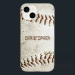 Coque Pour iPhone 14 Baseball vintage Personnalisé<br><div class="desc">Une photo d'un baseball vintage usé fournit l'arrière - plan pour ce coque iphone personnalisé. Ajoutez votre nom dans la police grunge sans serif en mauvais état à l'ombre de brun rougeâtre qui correspond à la couture. Idéal pour les amateurs de baseball ou de sport sur votre liste de cadeaux....</div>
