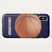 Coques Case-Mate iPhone Basket-ball, Bleu, Nom personnalisé (Dos (Horizontal))