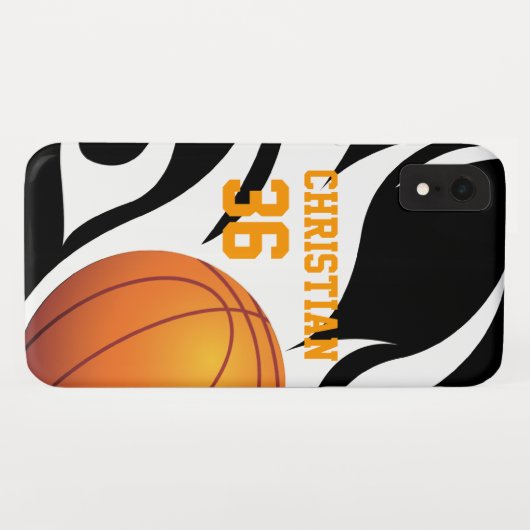 Coques Case-Mate iPhone Basket-ball flamboyant personnalisé B/W (Dos (Horizontal))