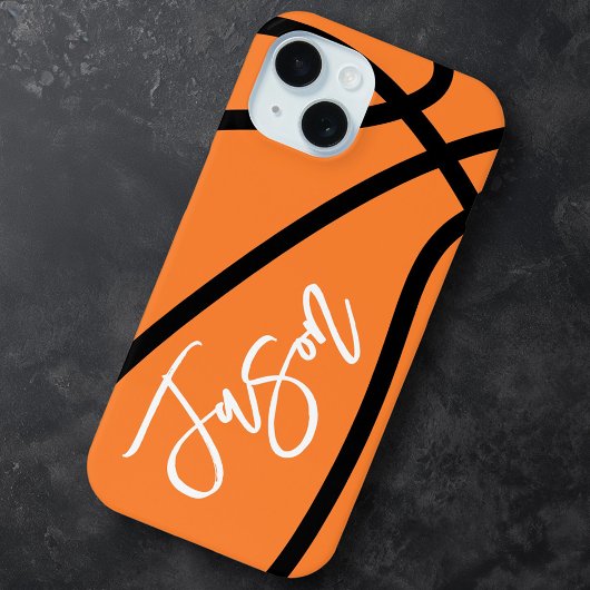Coques Case-Mate iPhone Basket-ball noir orange nom personnalisé