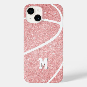 Coque Pour iPhone 14 basket-ball rose monogrammé pour fille