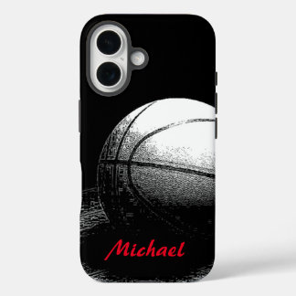 Coques iPhone 16 Basket-ball Votre nom Black White Red