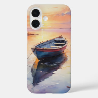 Coques iPhone 16 Bateau à eau de style côtier au coucher du soleil