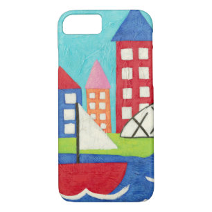 Coque iPhone 8/7 Bateau à voile et ballon à air chaud avec Cityscap