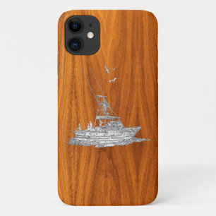 Coque Case-Mate Pour iPhone Bateau de pêche Chrome sur Décor en bois de teck