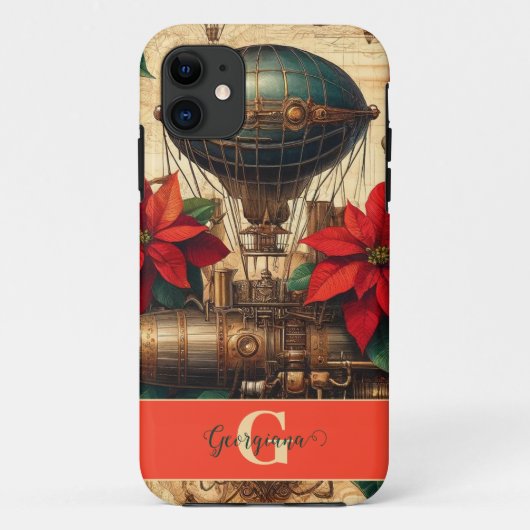 Coques Case-Mate iPhone Bateau Steampunk personnalisé avec Poinsettia (Dos)