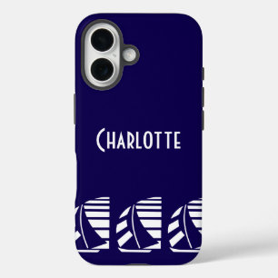 Coques iPhone 16 Bateaux de course nautiques modifiables Bleu Blanc