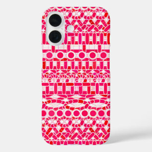 Coques iPhone 16 Batik tribal - rouge profond, bordeaux et blanc