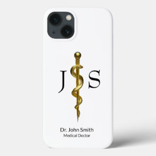 Case-Mate iPhone Case Bâton d'Asclepius Médical Classique Or sur Fond Bl