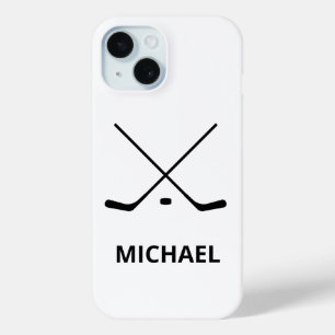 Coque Pour iPhone 15 Bâtons de hockey noir et blanc personnalisées
