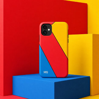 Coque iPhone 15 Pro Max Bauhaus Rétro Bloc de Couleurs avec Monogramme du