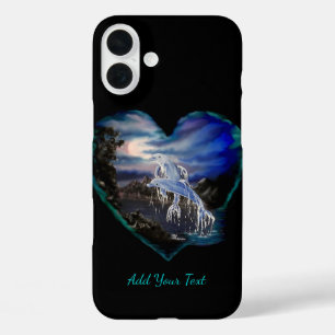 Coques iPhone 16 Plus Bay at Night, Dolphin Love, Ajouter votre texte
