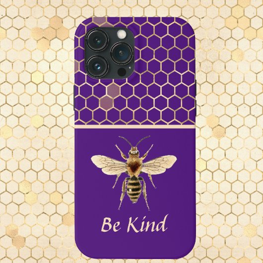 Coques Case-Mate iPhone Be Kind Bee and Honeycomb on Purple