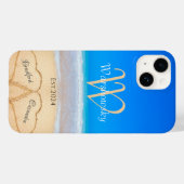Coques Case-Mate iPhone Beach Couple Hearts in Sand Famille Monogramme Coq (Verso (horizontal))