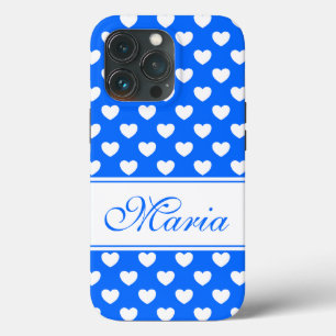 Case-Mate iPhone Case Beau Bleu Motif Coeurs Blancs Et Votre Nom 