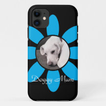 Beau cadre de fleurs bleues mignonette Chien Chien