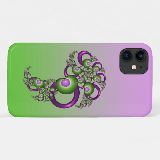 Coques Case-Mate iPhone Beau Coeurs verts roses Moderne Abstrait Fractal (Dos (Horizontal))