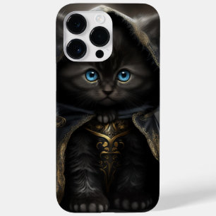 COQUE POUR POUR iPhone 14 PRO MAX BEAU COULEUR D'EAU CHAT NOIR AVEC VOILE D'OR